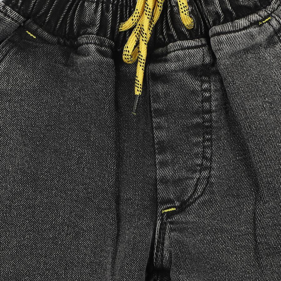 Boys Black Regular Fit Jogger Style Jeans, काला, large