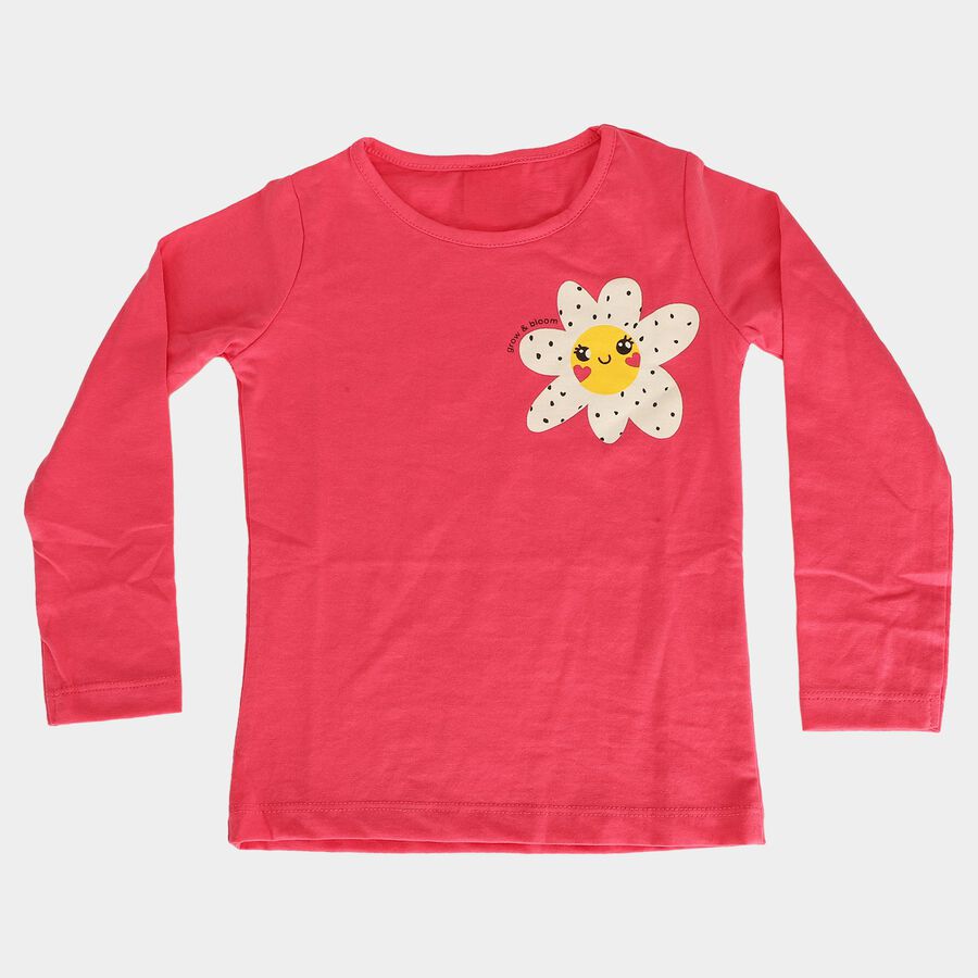 Girls Pink Round Neck Regular Top, गुलाबी, large