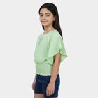 Girls Mint Light Green Round Neck Casual T-Shirt, Light Green, small