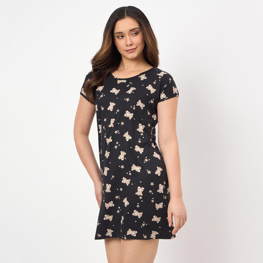 Women's Black V-Neck Minimalist Nighty, Black, large