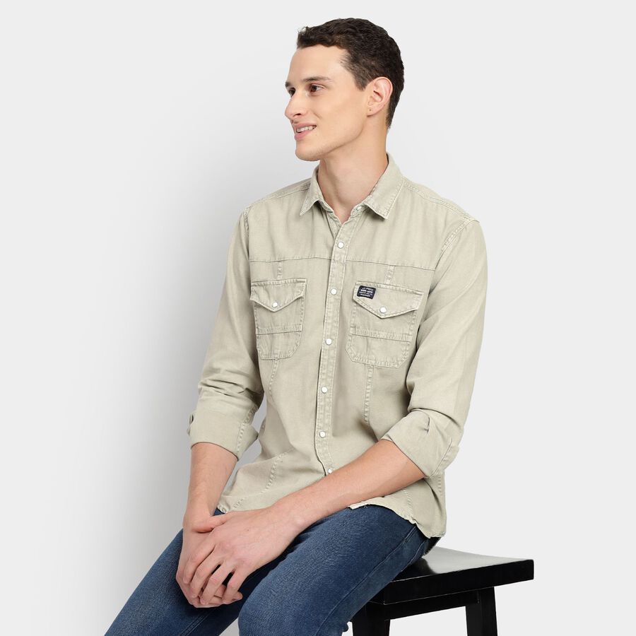 Men's 100% Cotton Casual Shirt, ओलिव, large image number null