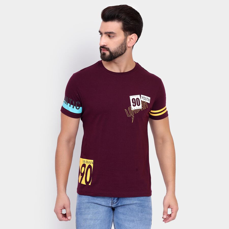 Men's 100% Cotton Round Neck Half Sleeves T-Shirt, Wine, large image number null
