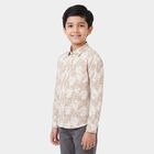 Boys Beige Cotton Collar Shirt, Beige, small