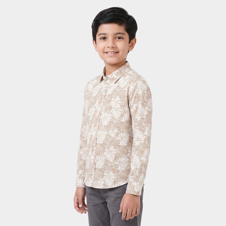 Boys Beige Cotton Collar Shirt, Beige, large