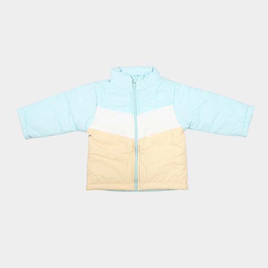 Infants Light Blue Stand Collar Puffer Jacket, हल्का नीला, large