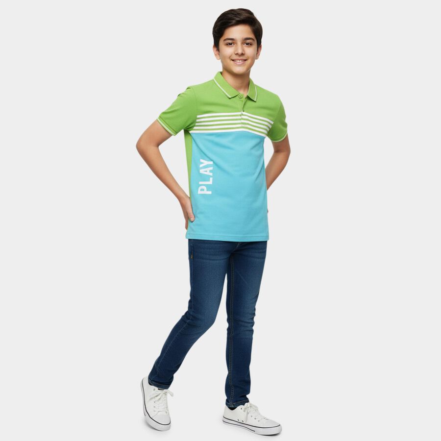 Boys' Light Green Cotton Round Neck Casual Half Sleeves T-Shirt, Light Green, large