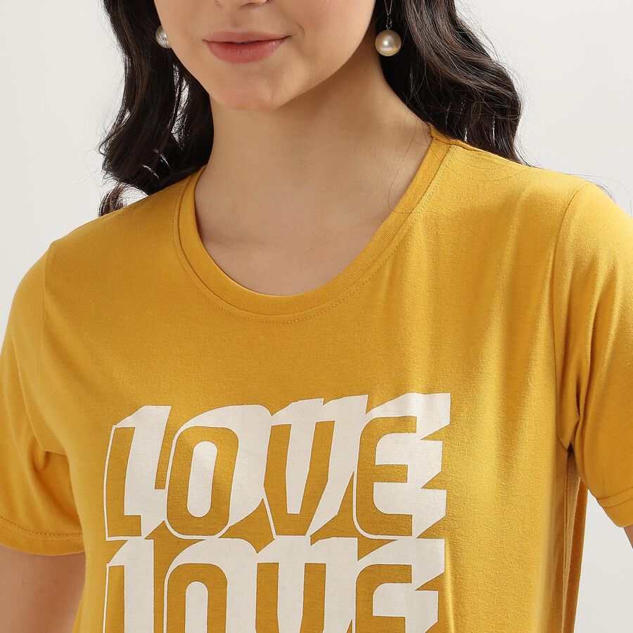 Women's Mustard Yellow Round Neck T-Shirt, Mustard, large image number null