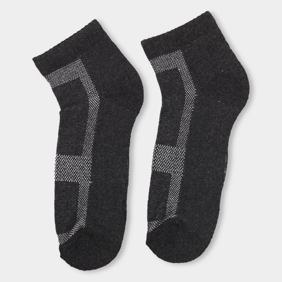 Men's Dark Navy Blue and Charcoal Black Cotton Blend Geometric Pattern Socks, Navy Blue, large image number null