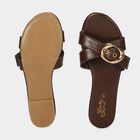 Women's Brown Buckle Strap Slide Sandals, भूरा, small
