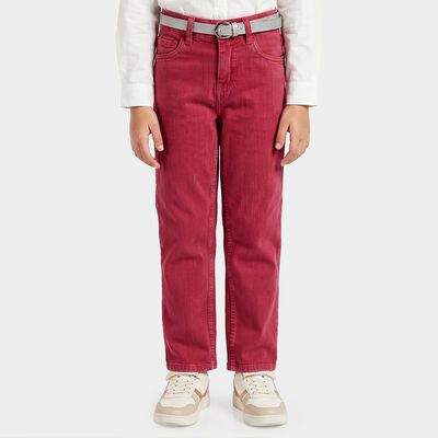 Girls Pink Straight Fit Solid Jeans