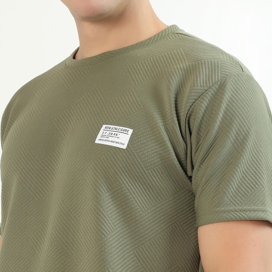 Men's Light Olive Green Crew Neck Athleisure T-Shirt, हल्का हरा, large