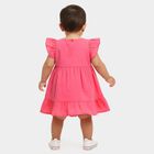 Infants' Pink Regular Fit Embroidered Flutter Sleeve Frock, गुलाबी, small