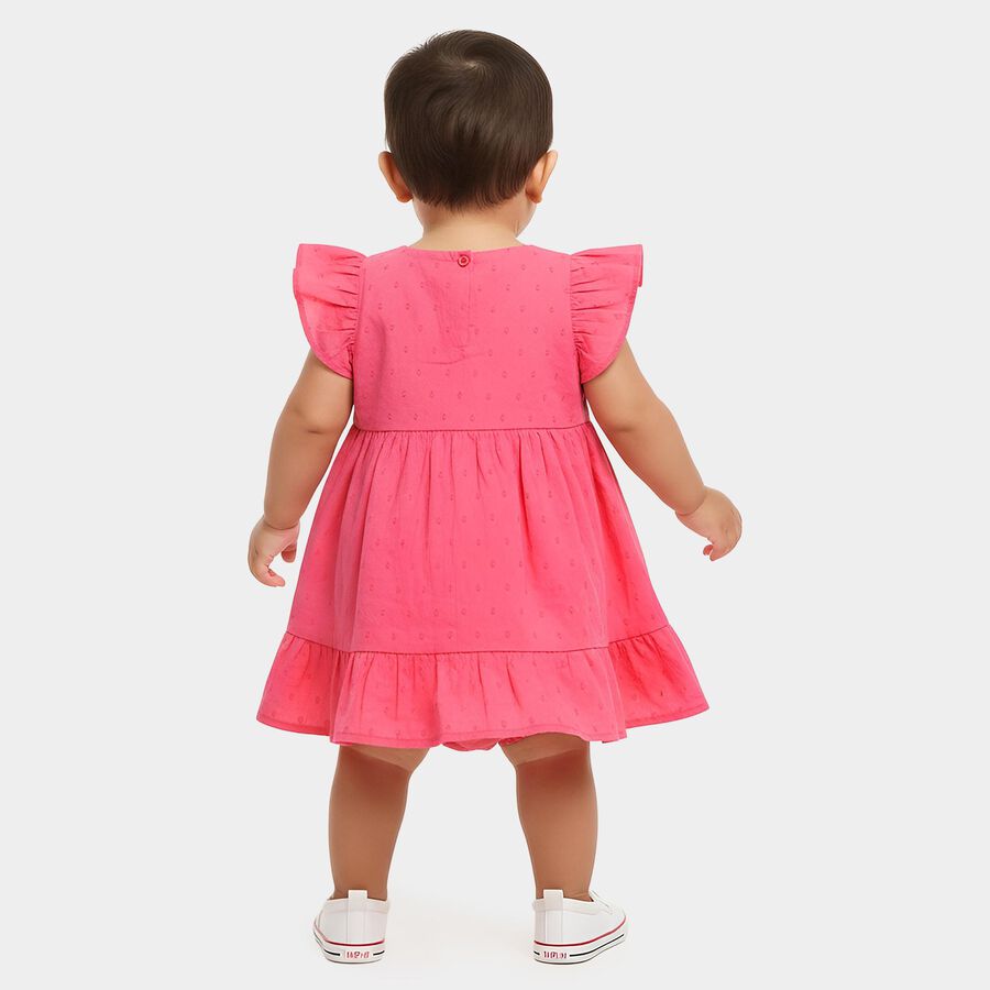 Infants' Pink Regular Fit Embroidered Flutter Sleeve Frock, गुलाबी, large