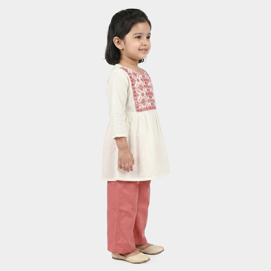 Girls Off White Round Neck Fusion Set Upper and Bottom Set, ऑफ व्हाइट, large