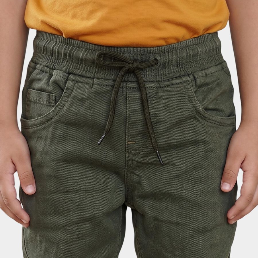 Boys' Olive Green Drawstring Jeans, ओलिव, large