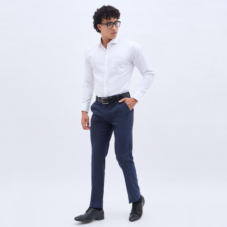 Men's Fixed Waist Slim Fit Formal Trousers, Navy Blue, large image number null
