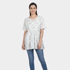 Women's White Notch Neck Self Design Straight Kurti, Off White, small