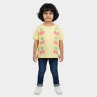 Girls Yellow Cotton Round Neck Casual T-Shirt, Yellow, small