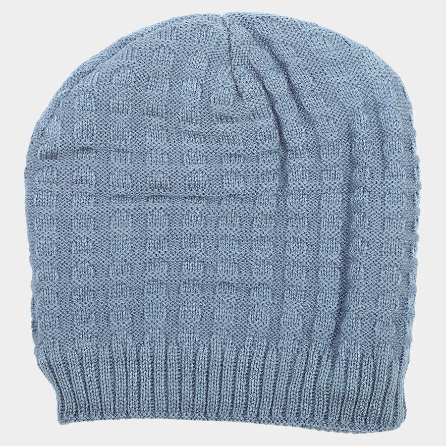 Boys' Light Blue Textured Knit Beanie Cap, Mid Blue, large