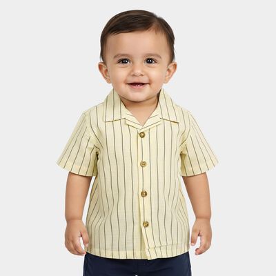 Infants Cream Cotton Half Sleeve Camp Collar Casual Shirt