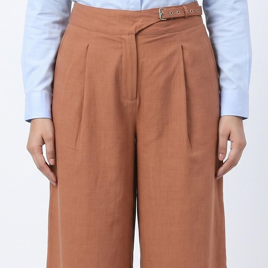 Women's Rust Wide Leg Pleated Trousers, Rust, large