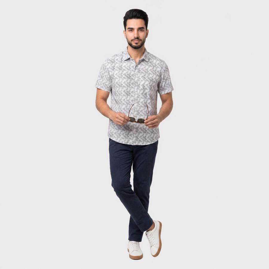 Men's Grey Cotton Spread Collar Shirt, Dark Grey, large