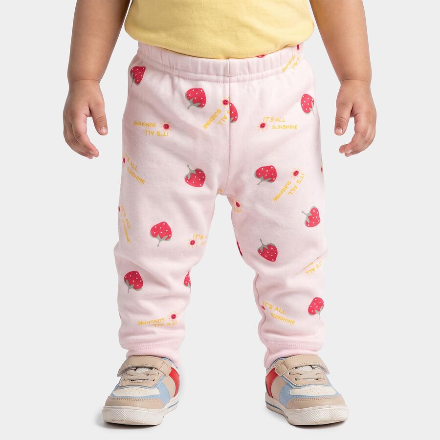 Infants Pink Jogger Fit Strawberry Printed Pyjama, हल्का गुलाबी, large