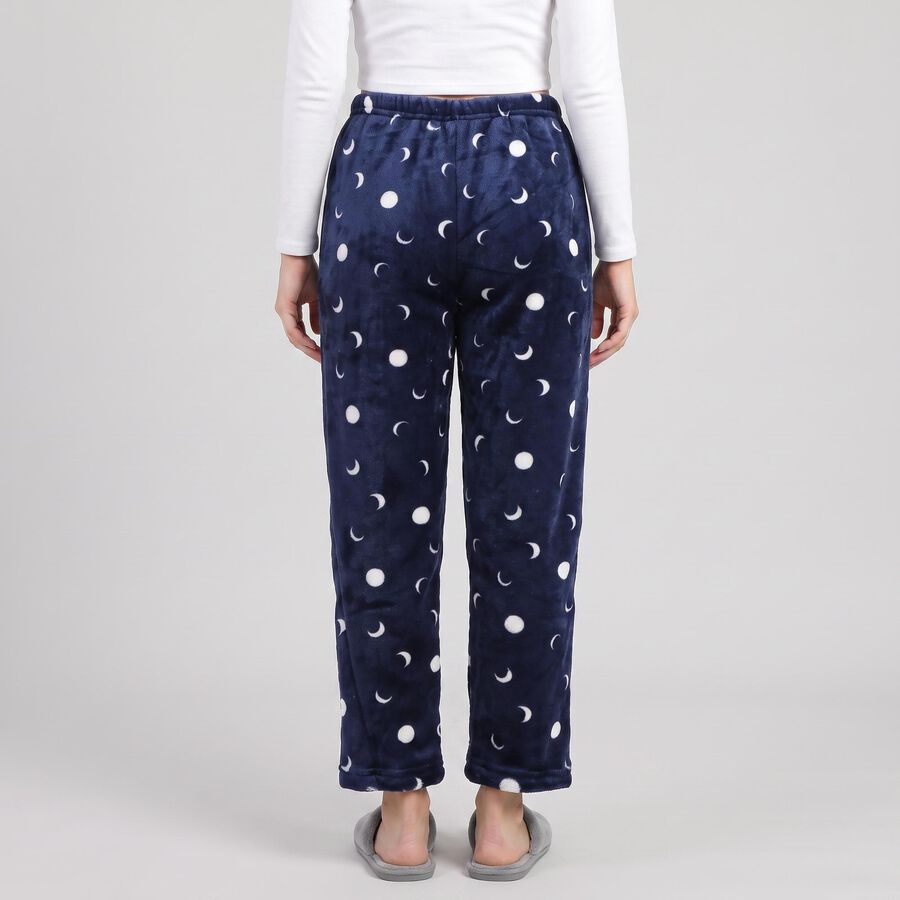 Women's Navy Blue Straight Fit Moon Lounge Pyjama, नेवी ब्लू, large