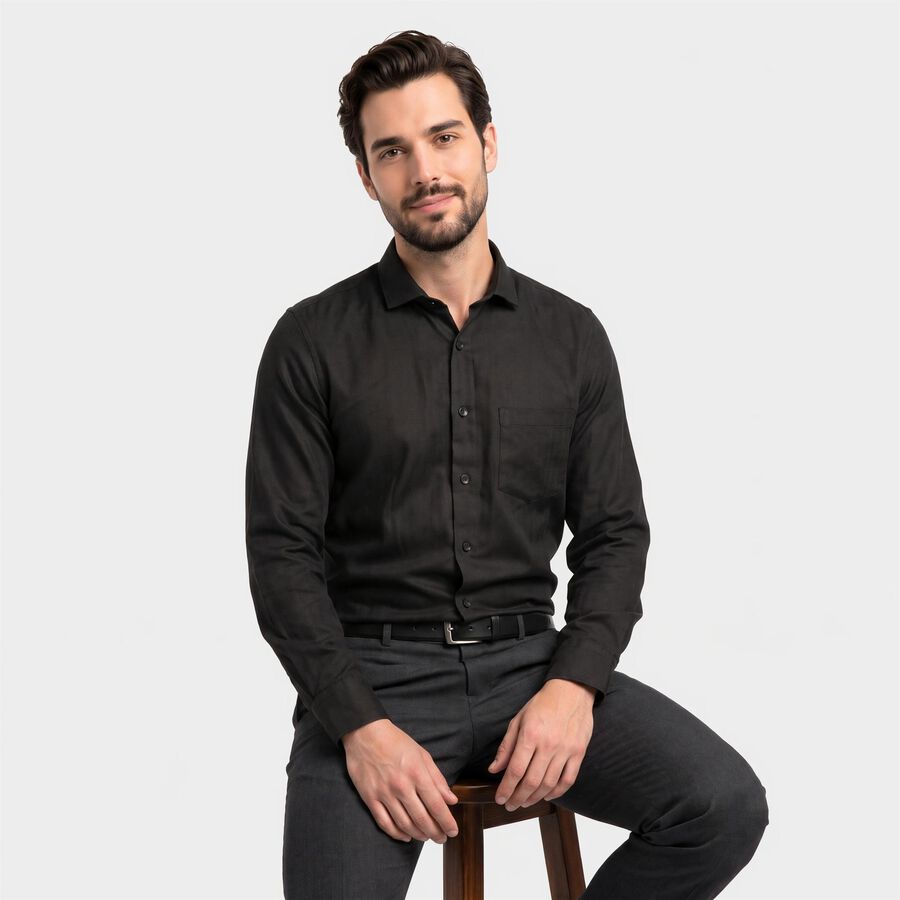 Men Black Regular Fit Formal Shirt, Black, large