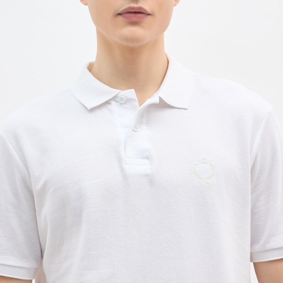 Men's White Cotton Polo Collar Classic T-Shirt, White, large