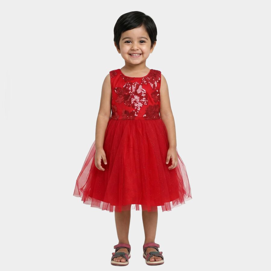 Girls' Red Sequin Bodice Fit and Flare Frock, Red, large