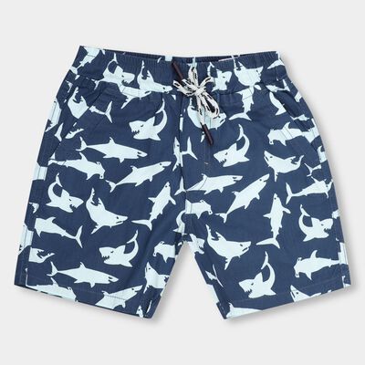 Boys' Navy Blue Printed Elastic Waist Bermuda Shorts