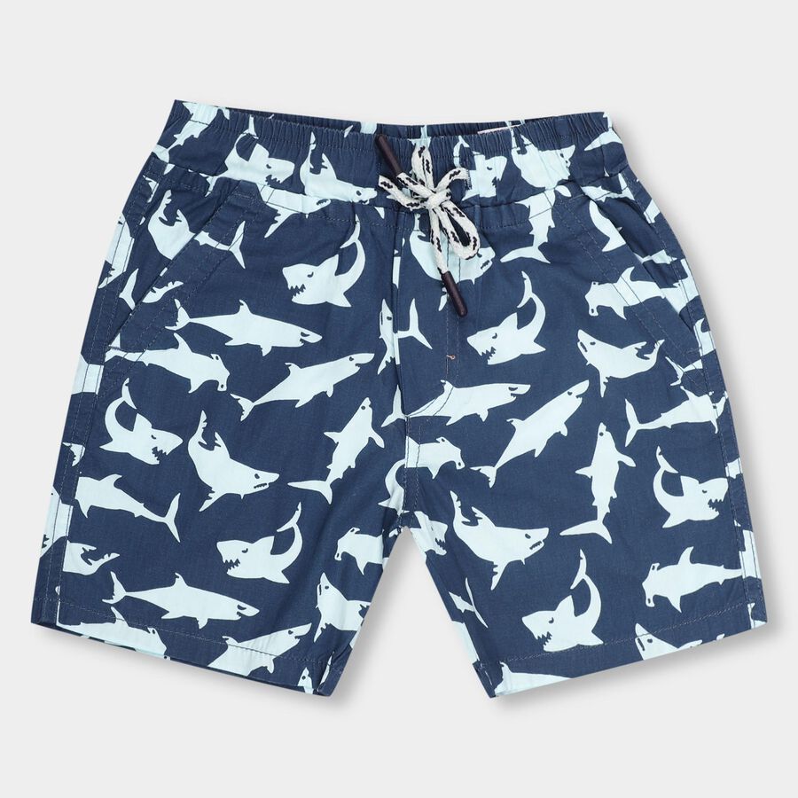 Boys' Navy Blue Printed Elastic Waist Bermuda Shorts, Navy Blue, large image number null