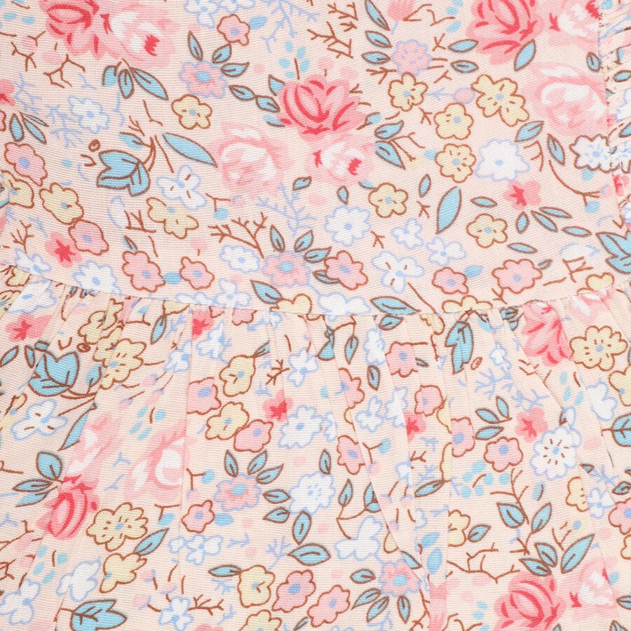 Girls' Peach Round Neck Sleeveless Floral Frock, Peach, large image number null