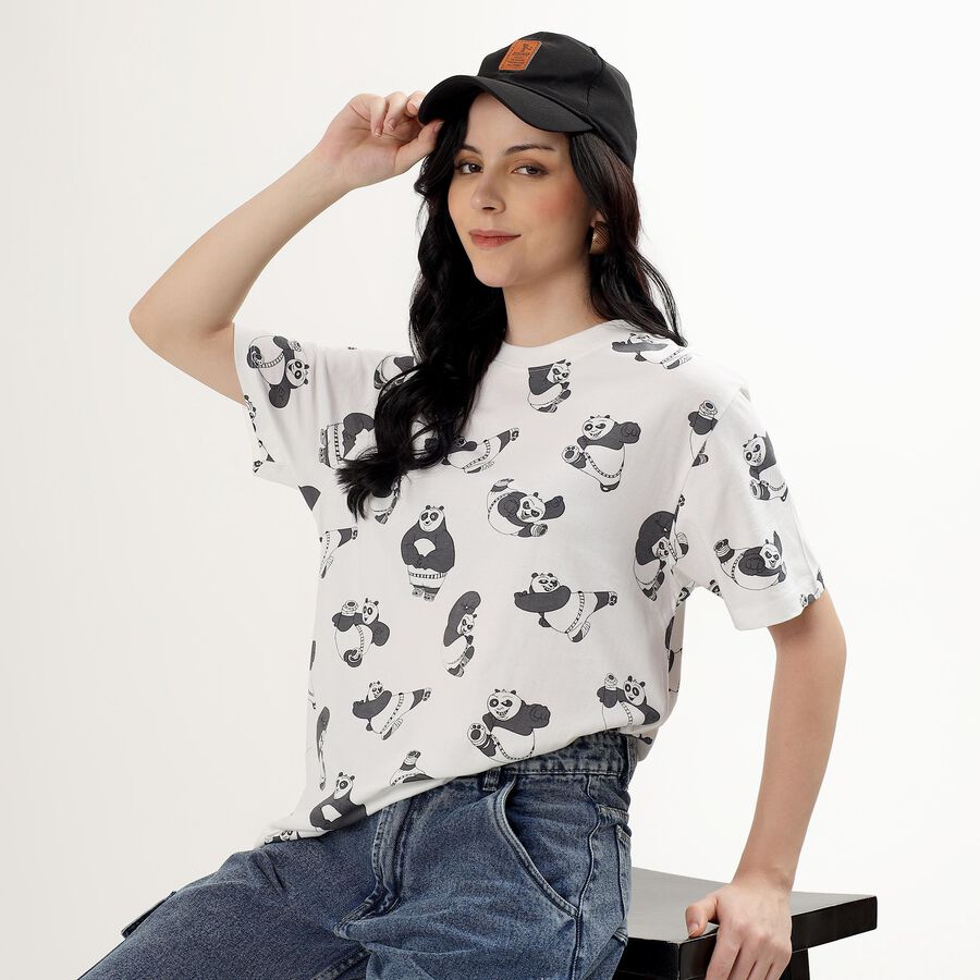 Women's Snow White Cotton Round Neck Casual T-Shirt, White, large image number null