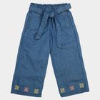 Girls Blue Wide Leg Embroidered Jeans, Mid Blue, small