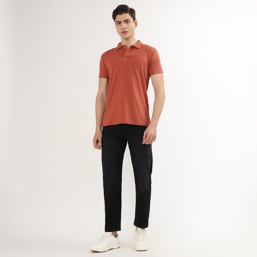 Men's Rust Polo Neck Casual T-Shirt, Rust, large