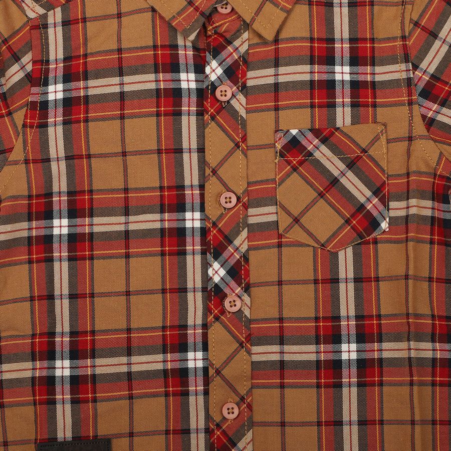 Boys Brown Cotton Long Sleeve Collar Regular Fit Shirt, भूरा, large