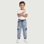 Boys' Light Blue Jogger Fit Cargo Pocket Jeans, हल्का नीला, small