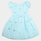 Girls' Aqua Fit and Flare Embellished Bow Detail Frock, एक्वा, small