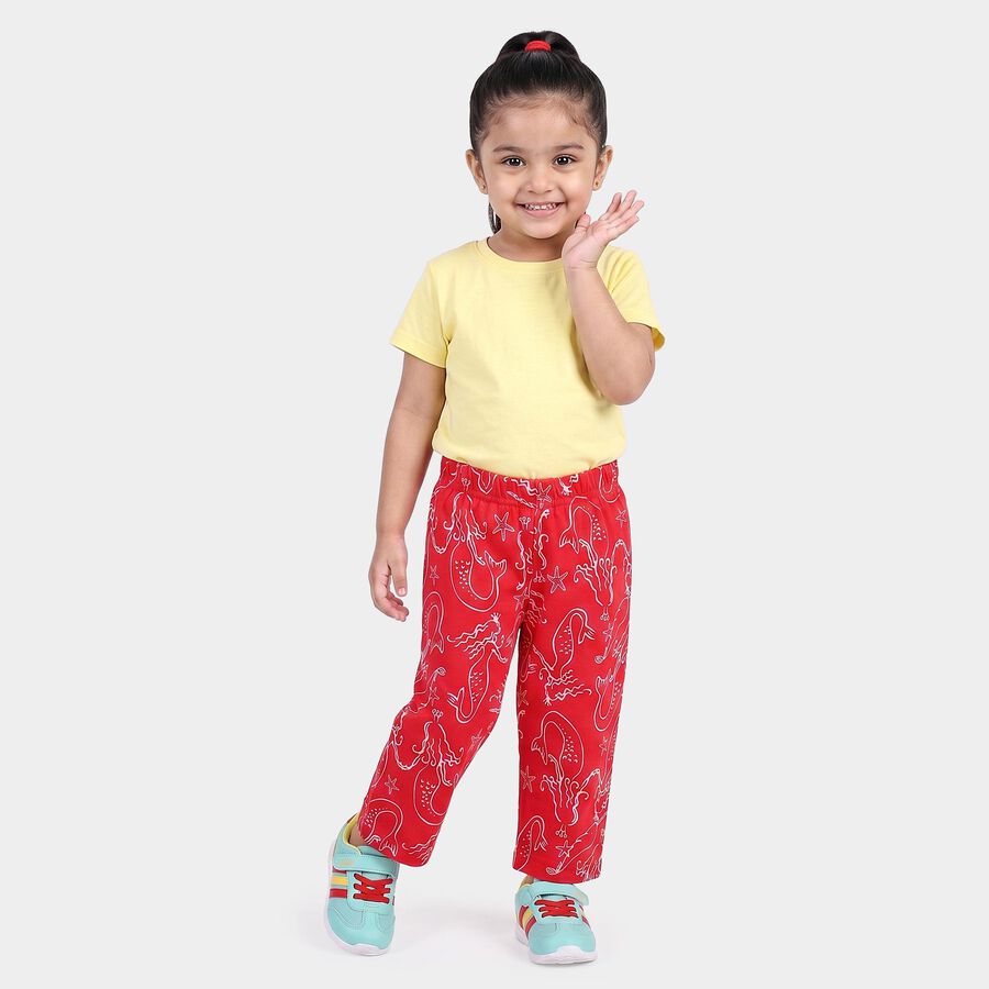 Girls' Pink Straight Fit Printed Capri, गुलाबी, large