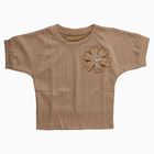 Girls' Muted Earthy Brown Crew Neck Romantic T-Shirt, Brown, small