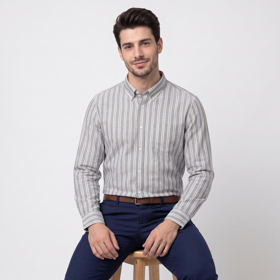 Men's Navy Blue Button-Down Collar Formal Shirt, नेवी ब्लू, large
