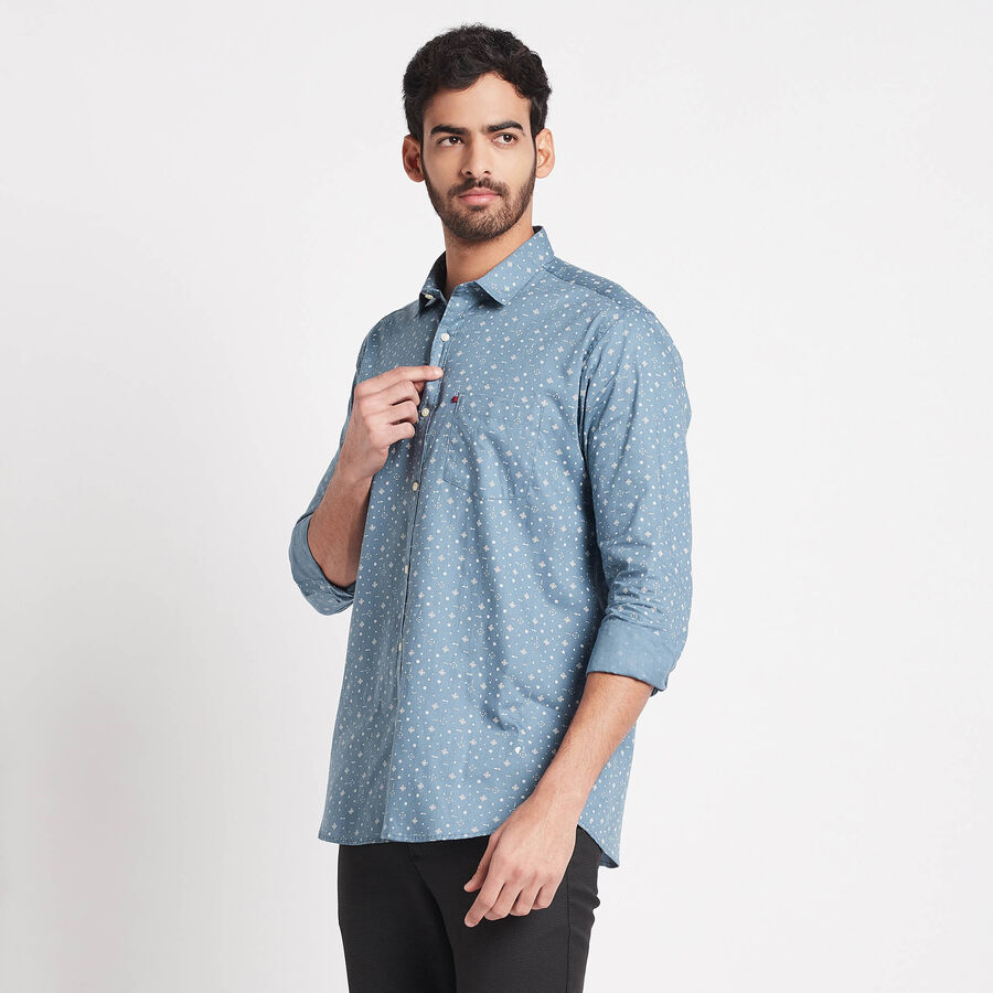 Cotton Printed Casual Shirt, Mid Blue, large image number null