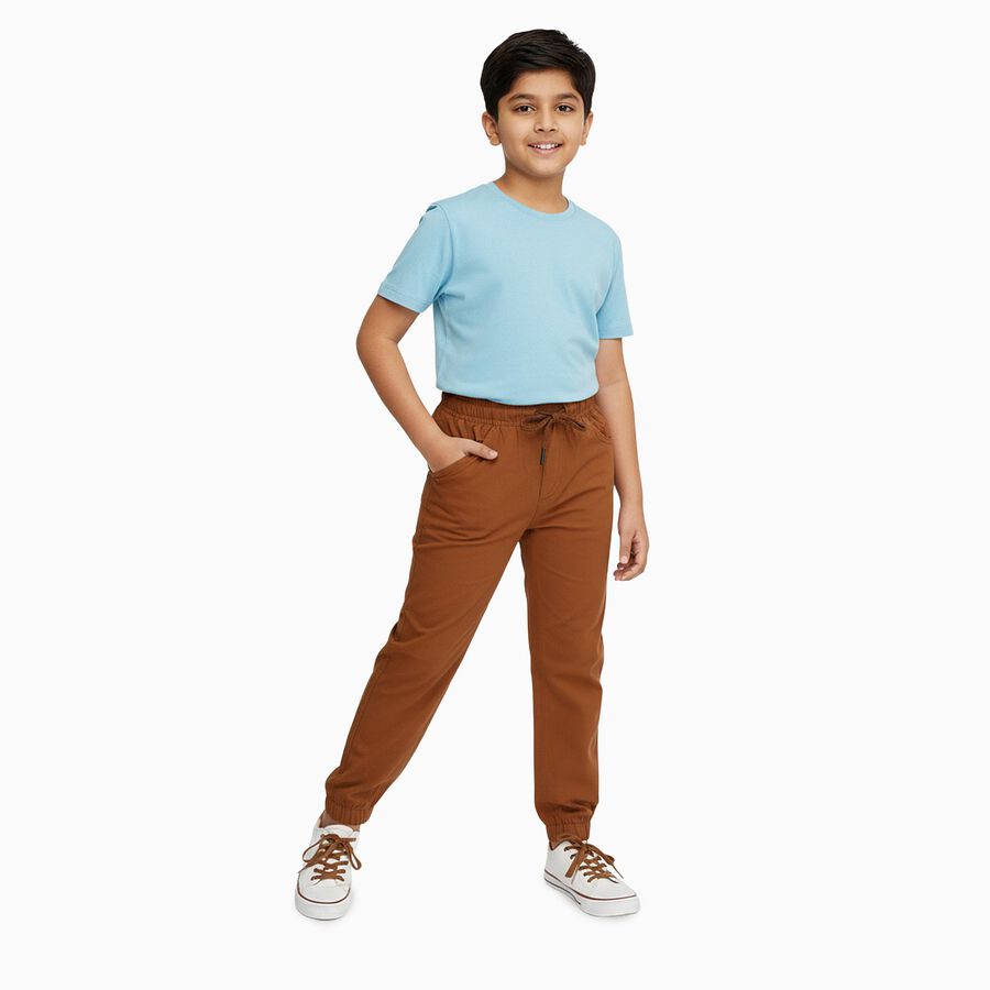 Boys' Rust Brown Regular Fit Elastic Waist Jogger Trousers, Brown, large image number null