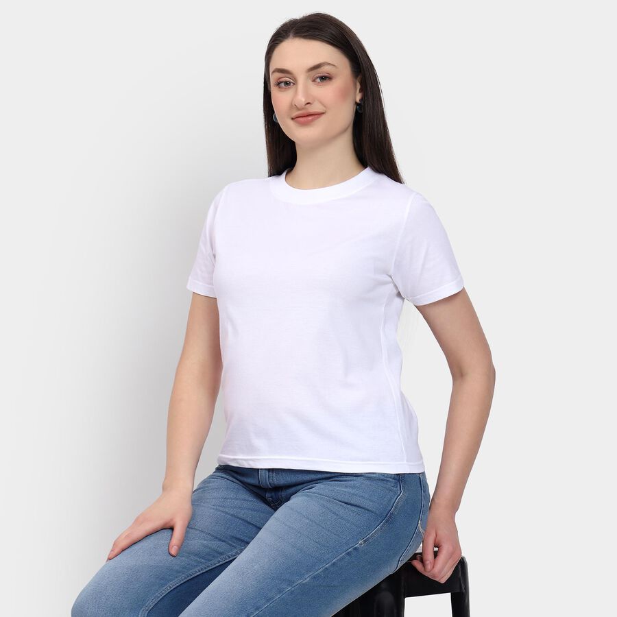 Ladies' 100% Cotton Round Neck T-Shirt, सफ़ेद, large
