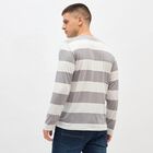 Men's Light Grey and White Crew Neck Casual Striped T-Shirt, हल्का ग्रे, small image number null