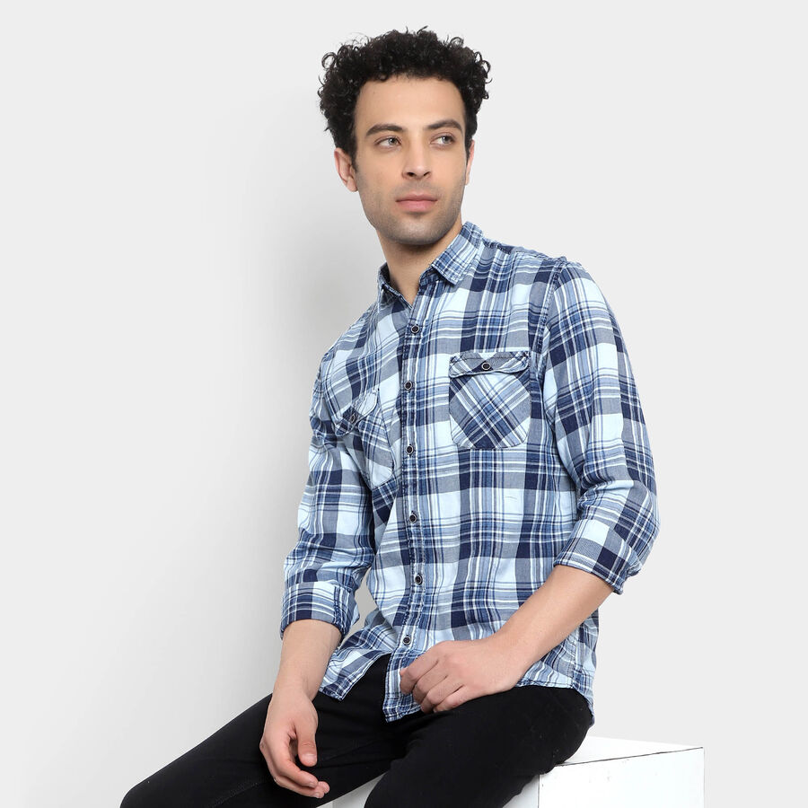 Cotton Checks Casual Shirt, Light Blue, large image number null