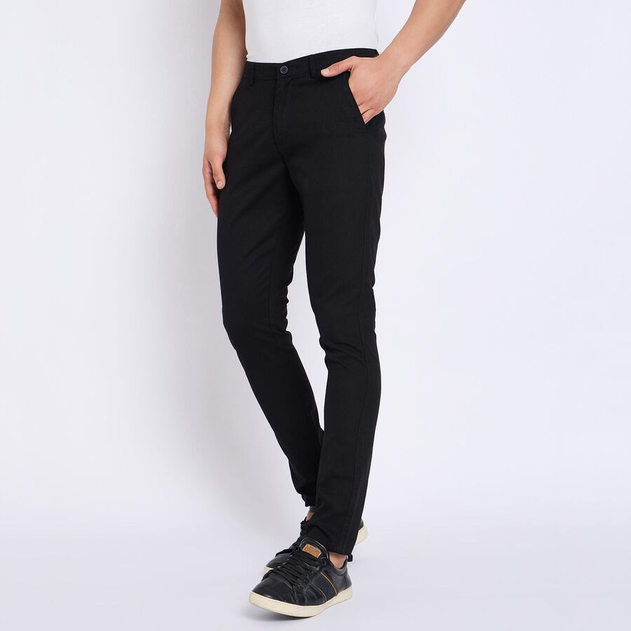 Men's 100% Cotton Slim Fit Casual Trousers , काला, large image number null