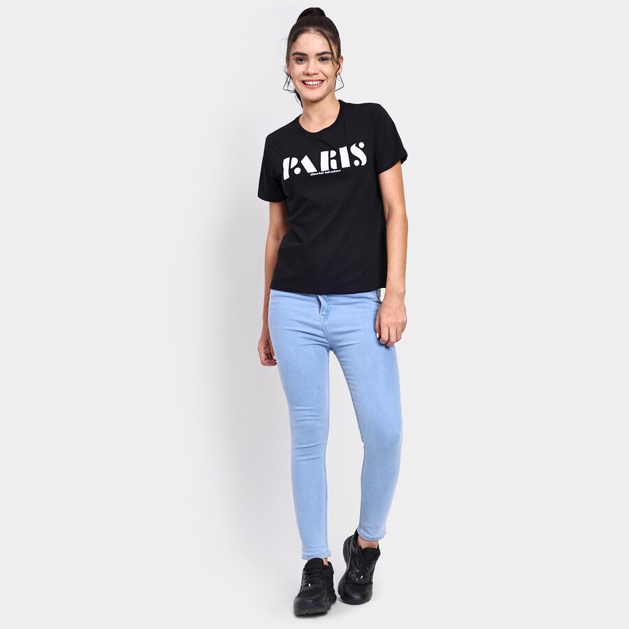 Ladies' Round Neck T-Shirt , काला, large image number null
